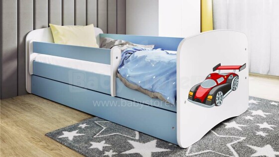 Bed babydreams blue racing car with drawer with non-flammable mattress 160/80
