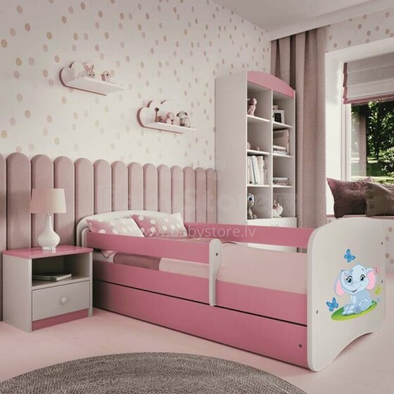 Bed babydreams pink baby elephant with drawer with non-flammable mattress 160/80
