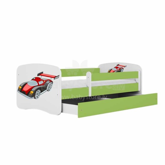 Bed babydreams green racing car with drawer with non-flammable mattress 160/80
