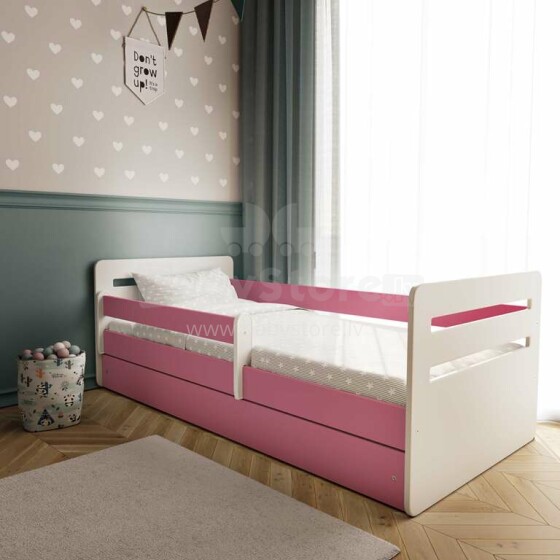 Bed tomi pink with drawer with non-flammable mattress 180/80