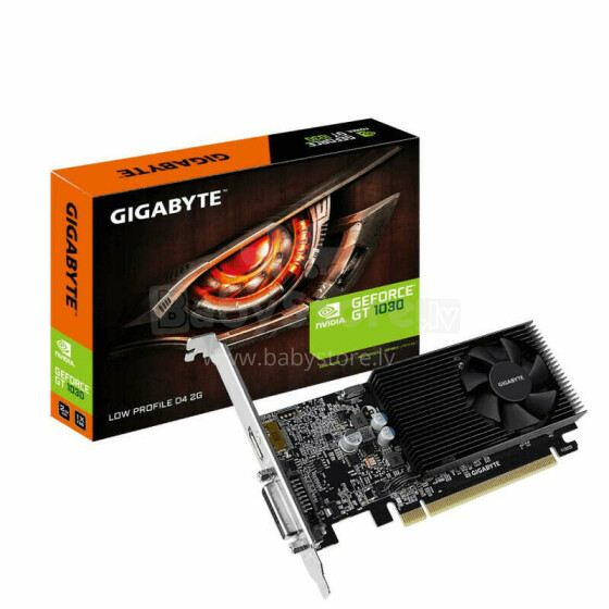 Graphics Card GIGABYTE NVIDIA GeForce GT 1030 2 GB 64 bit PCIE 3.0 16x GDDR4 Memory 2100 MHz GPU 1177 MHz Single Slot Fansink 1xDVI 1xHDMI GV-N1030D4-2GL