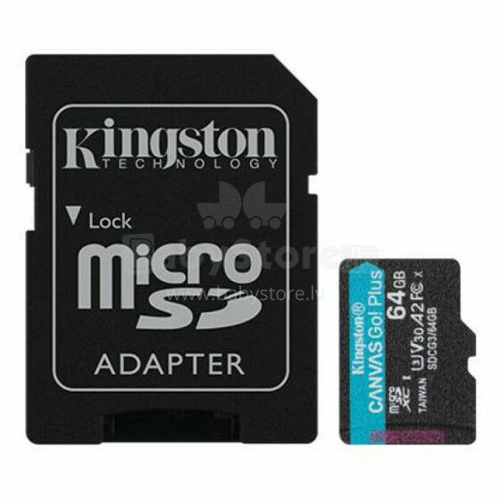 Kingston microSDXC Canvas Go! Карта Plus 64 ГБ 170R A2 U3 V30 + адаптер