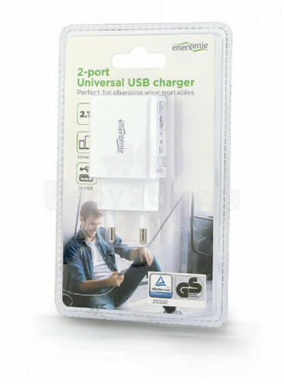 Gembird EG-U2C2A-03-W 2-port universal USB charger, 2.1 A, white