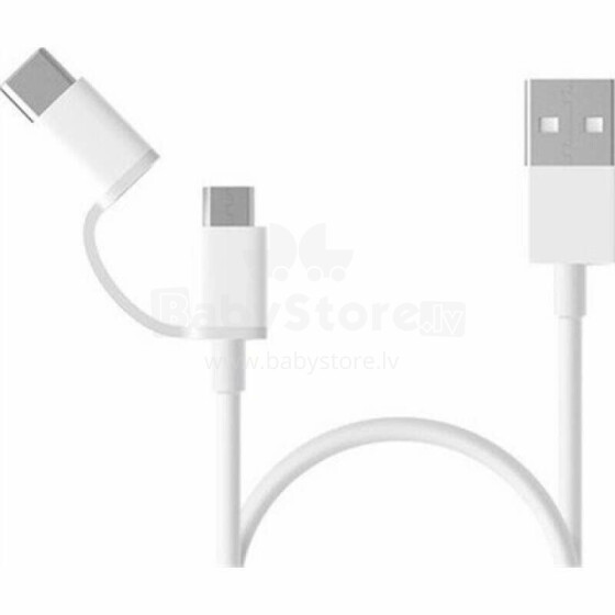 Xiaomi Mi 2-in-1 USB Cable Micro USB to Type C White, Charge & Sync Cable, 0.3 m