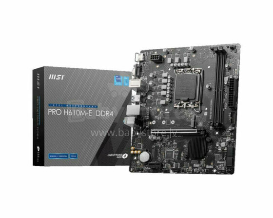 Материнская плата MSI Intel H610 LGA1700 Память MicroATX DDR4 Слоты памяти 2 1xPCI-Express 1x 1xPCI-Express 16x 1xM.2 1x15pin D-sub 1xHDMI 4xUSB 2.0 2xUSB 3.2 1xPS/2 1xRJ45 3xAudio port PROH6