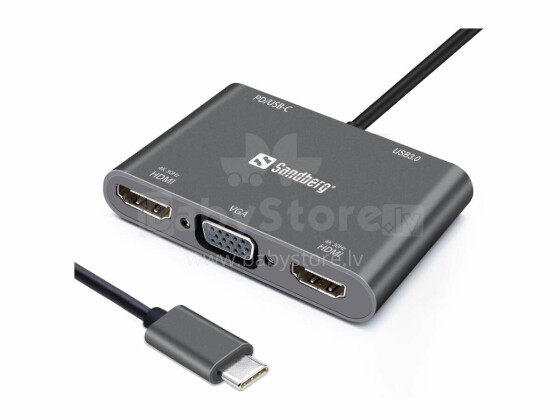 Sandberg 136-35 USB-C Dock 2xHDMI+1xVGA+USB+PD