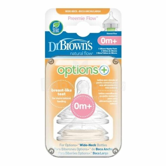 WN0201 Preemie Flow Wide-Neck Silicone Options+ Nipple, 2-Pack