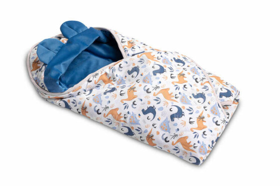 Velvet carry-cot swaddle blanket – Dinosaurs Blue