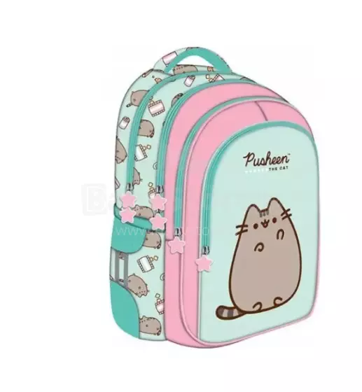 Ikonka Art.KX3765 4 nodalījumu skolas mugursoma 16 collu Pusheen Pastel