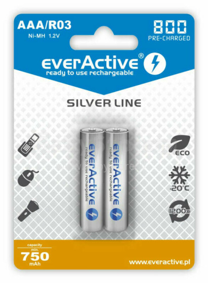 EverActive Ni-MH R03 AAA 800 mAh Silver Line akumulatori - 2 gab.