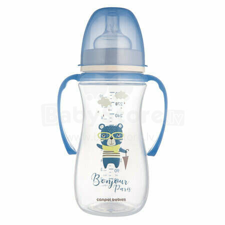 CANPOL BABIES Anti-Colic barošanas pudelīte ar rokturiem, 300 ml PP EasyStart BONJOUR PARIS, 35/241_blu
