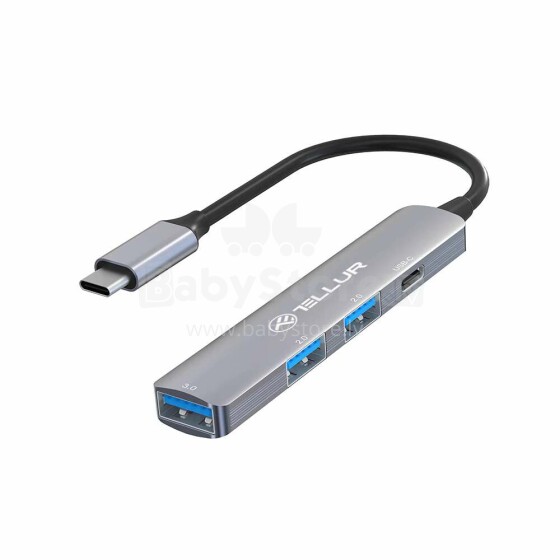 Tellur 4in1 USB-C 3.1 Hub Aluminum, Grey