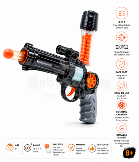 Toi Toys Pistol Art.172220 Игрушечный бластер с мягкими шариками 2-в-1