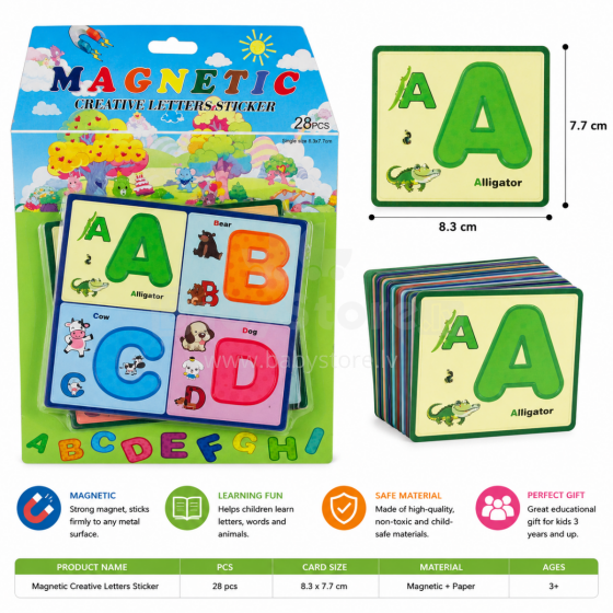 I-Toys English Magnetic Alphabet Art.173285 Magnētiskās kartītes ar burtiem angļu alfabēta apguvei