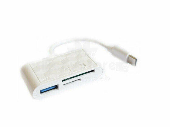 RoGer USB-C Hub 3in1 USB 2.0 / Card reader SD/TF / balts