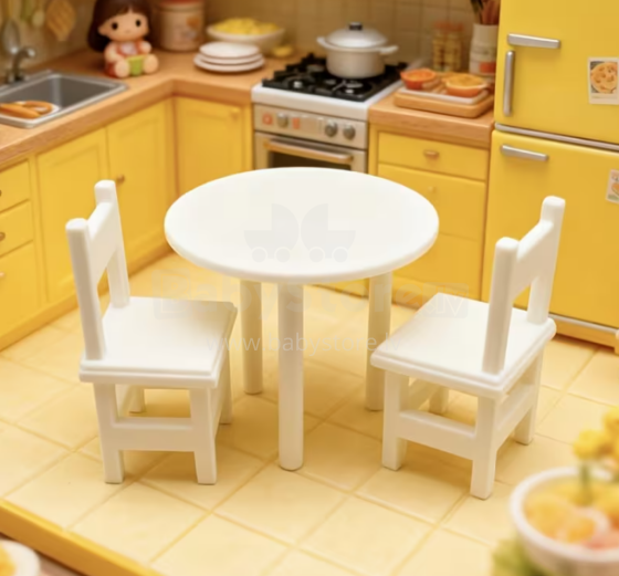 Stomble Family Toys Compatible with Sylvanian Families Art.183584 Virtuves komplekts galds un divi krēsli (savienojams ar Sylvanian Families)