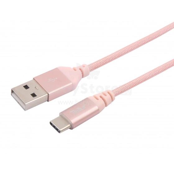 Tellur Data cable, USB to Type-C, made with Kevlar, 3A, 1m rose gold