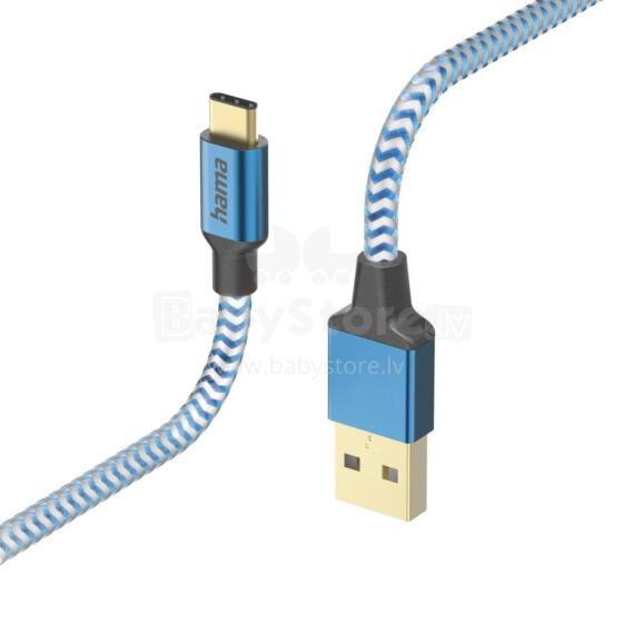 Hama 00201558 Reflective Charging Cable, USB-A - USB-C 1.5m Nylon blue