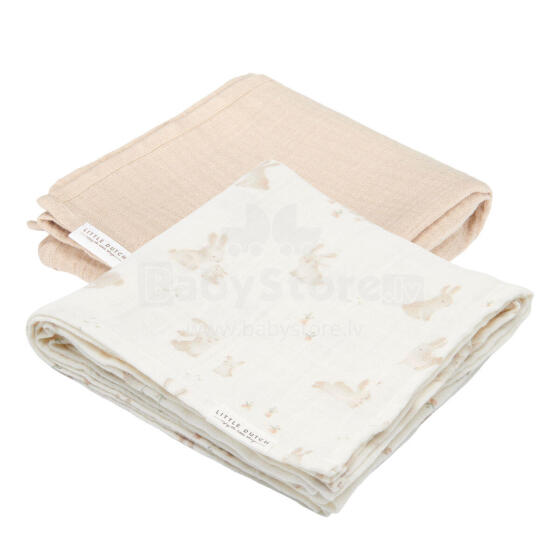 Little Dutch Muslin Swaddles Art.TE51803023 Happy Bunny Высококачественная муслиновая пелёнка из бамбука, 2 шт. (70x70 см)