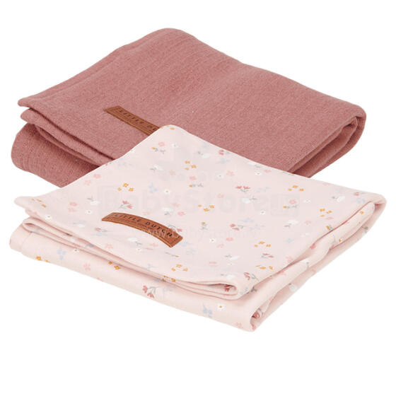 Little Dutch Muslin Swaddles Art.TE50321556 Pink Flowers  Aukščiausios kokybės muslino vyniojimo sauskelnės iš bambuko, 2 vnt. (70x70 cm)