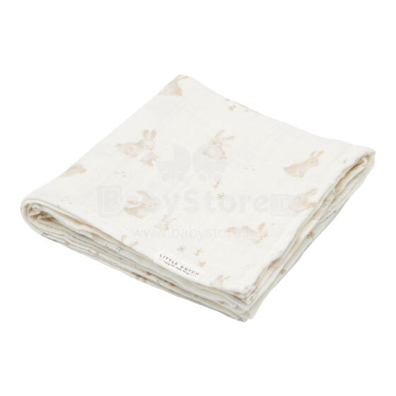 Little Dutch Muslin Swaddles Art.TE51903023 Happy Bunny Высококачественная муслиновая пелёнка из бамбука, 1 шт. (120x120 см)