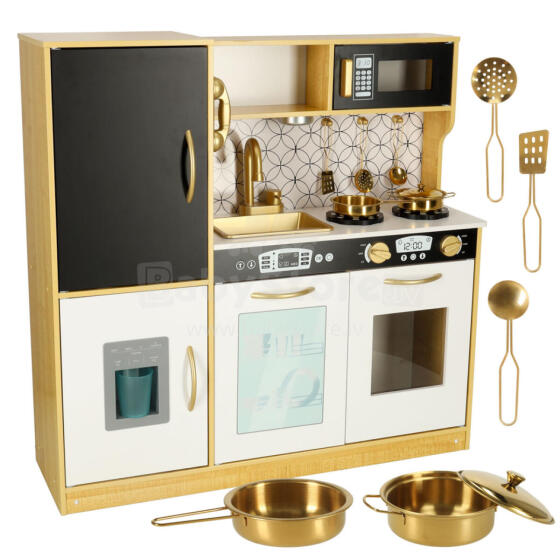 Ikonka Art.KX3489 Children's wooden kitchen with fridge gold