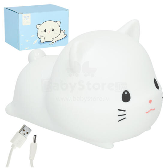 Ikonka Art.KX3695 Silicone night light white RGB cat lying down