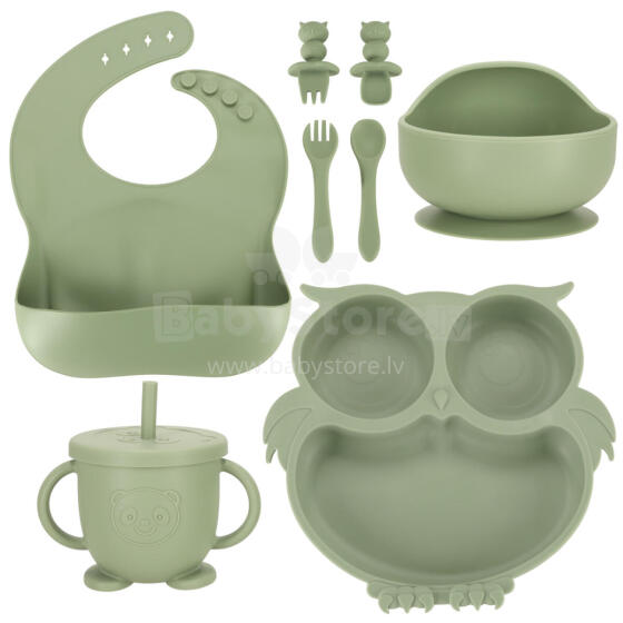 Ikonka Art.KX3755_1 Children's silicone utensils owl milita green