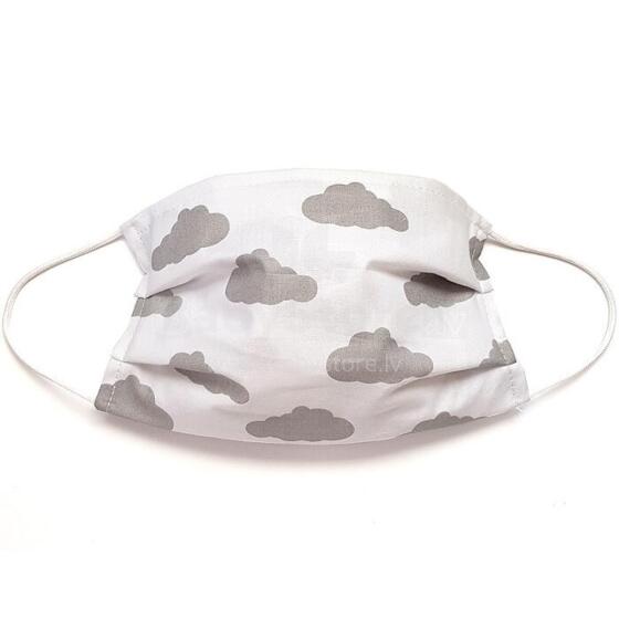 MamoTato child face mask with filter pocket, white, clouds