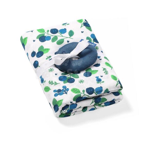 Bamboo muslin swaddle + rattle 536/02