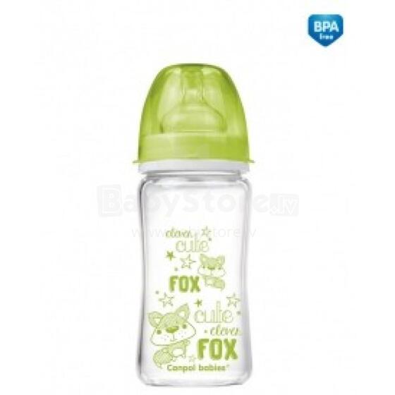 CANPOL BABIES plataus kaklelio buteliukas Anti-Colic EasyStart glass 240ml Forest Friends 79/002 green