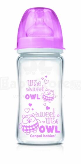 CANPOL BABIES plataus kaklelio buteliukas Anti-Colic EasyStart glass 240ml Forest Friends 79/002 pink