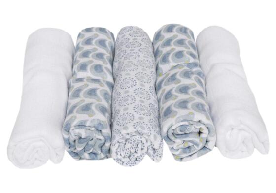 MOTHERHOOD muslin wraps 70x80cm 5vnt  Blue Birds 010/147