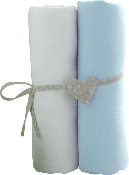 BABYCALIN set of fitted sheets, white/light blue, 2vnt 60x120 cm, BBC413715