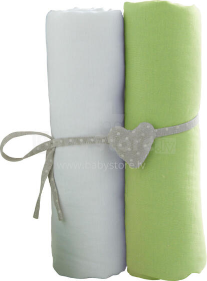 BABYCALIN set of two fitted sheets white / anished green 60x120 cm, BBC413712