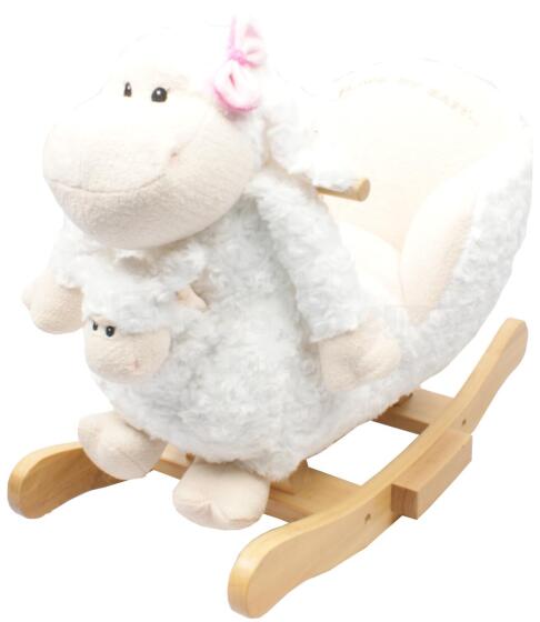 JOLLY RIDE white rocking lamb with pink bowknot, with baby puppet, JR2579B