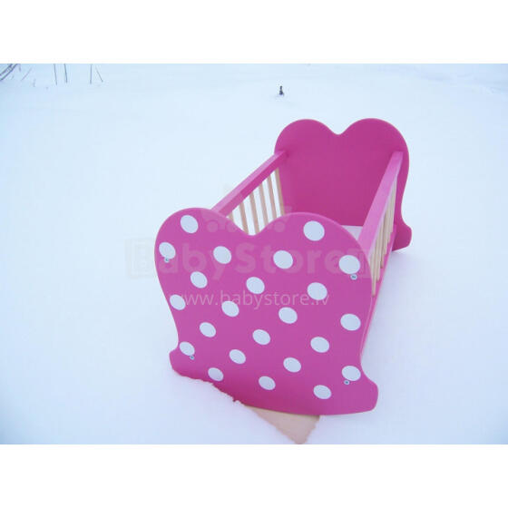 Doll's bed, big, pink, wooden, S-51