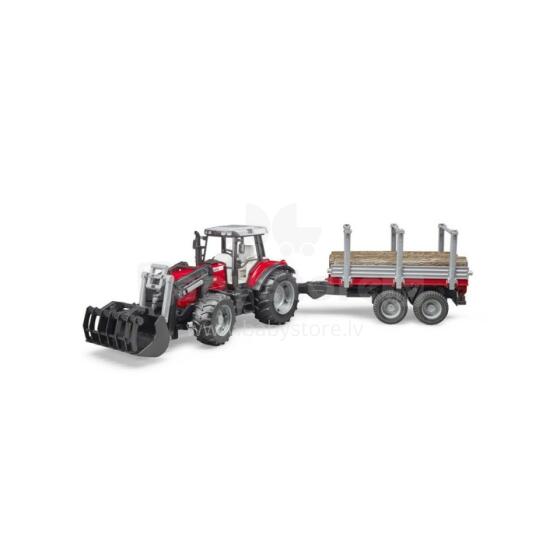 BRUDER Massey Ferguson 7480 krautuvas su priekaba rąstams, 2318