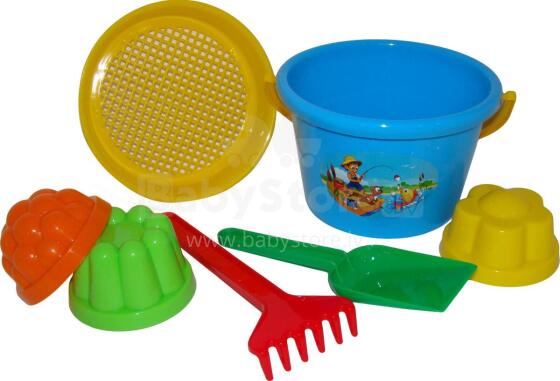 POLESIE set bucket, medium; sieve; 3 forms; small shovel; rake, 1023