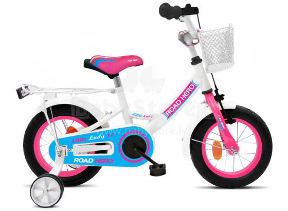 ROAD HERO  white/ pink jalgratas for girl 12", EKBKOT-02