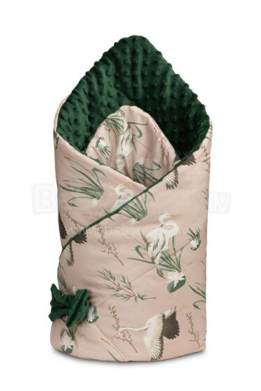 Minky Baby Nest Cone Wrap – cranes beige/bottle green