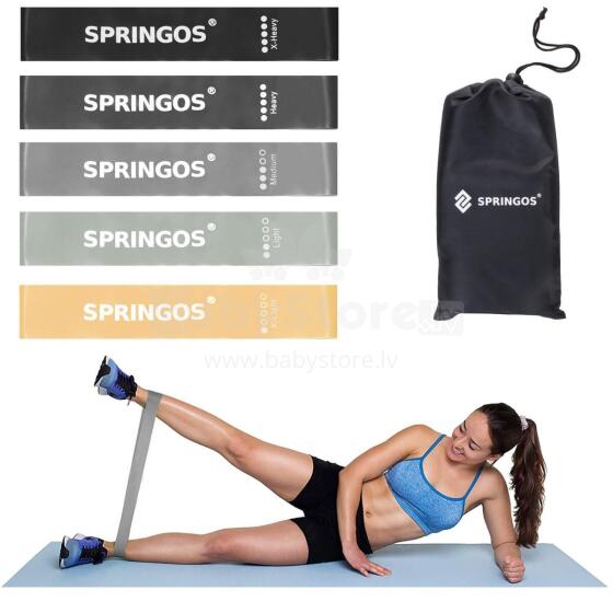 Exercise resistance bands, multicolored set Springos FA0132