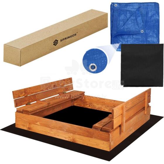 Closed sandbox with benches with tarpaulin and fleece Springos SB120SET 120x120 cm