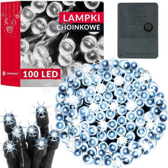 Ziemassvētku eglīšu lampiņas 100 led Springos CL0127 auksti balts 8,5 m