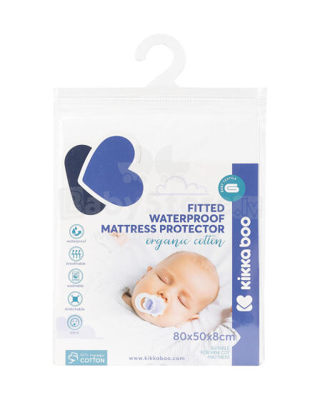 Mattress protector fitted - organic cotton 80/50/8 cm for mini cot