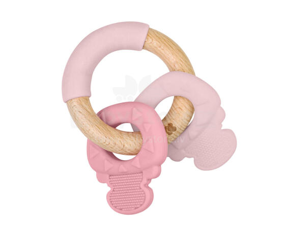 Silicone and wood teether Keys Pink