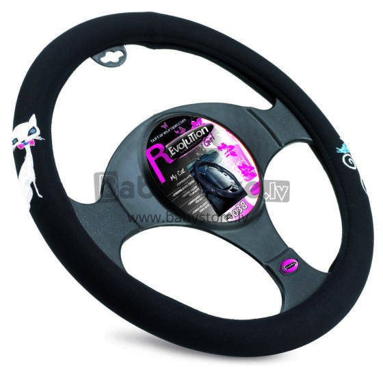 Steering wheel cover MY CAT, with a pink bow tie