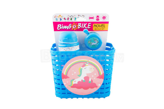 Set for children bike NOVEL, 3 elements (basket, water bottle and bell), blue