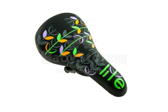 Bicycle saddle for children bicycle LEAF, black with leaf motive