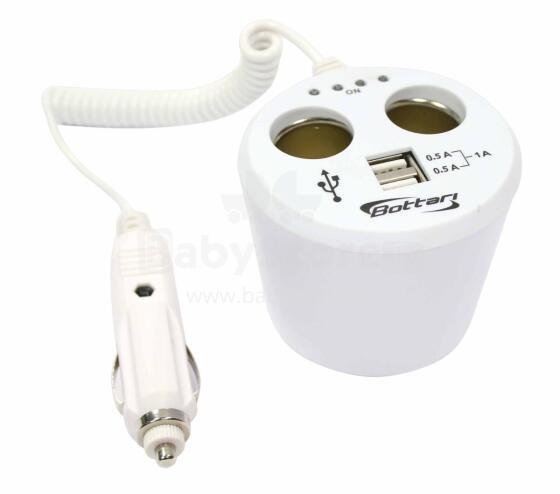 Dubultā piepīpēšanas  ligzda  +2USB portiem 1AMP POWER-STATION